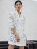 [EAM]  Women White Lace Big Size Long Blazer Lapel Long Sleeve Loose Fit Jacket Tide Spring Autumn 2023 1DF0021