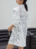[EAM]  Women White Lace Big Size Long Blazer Lapel Long Sleeve Loose Fit Jacket Tide Spring Autumn 2023 1DF0021