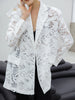 [EAM]  Women White Lace Big Size Long Blazer Lapel Long Sleeve Loose Fit Jacket Tide Spring Autumn 2023 1DF0021
