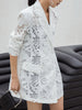 [EAM]  Women White Lace Big Size Long Blazer Lapel Long Sleeve Loose Fit Jacket Tide Spring Autumn 2023 1DF0021