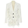 [EAM]  Women White Pleated Irregular Elegant Blazer Lapel Long Sleeve Loose Fit Jacket Spring Autumn 2023 1DE7885