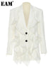 [EAM]  Women White Pleated Irregular Elegant Blazer Lapel Long Sleeve Loose Fit Jacket Spring Autumn 2023 1DE7885