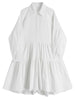 [EAM] Women White Pleated Ruffles Long Shirt Dress Lapel Long Sleeve Loose Fit Tide Spring Autumn 2023 1DE1344