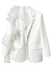 [EAM]  Women White Ruffles Big Size Blazer Lapel Long Sleeve Loose Fit Jacket Tide Spring Autumn 2023 1DE3921