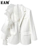 [EAM]  Women White Ruffles Big Size Blazer Lapel Long Sleeve Loose Fit Jacket Tide Spring Autumn 2023 1DE3921