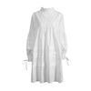 [EAM] Women White Ruffles Big Size Shirt Dress Stand Collar Long Sleeve Loose Fit Spring Autumn 2023 1B89101