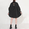 [EAM] Women White Ruffles Big Size Shirt Dress Stand Collar Long Sleeve Loose Fit Spring Autumn 2023 1B89101
