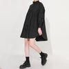 [EAM] Women White Ruffles Big Size Shirt Dress Stand Collar Long Sleeve Loose Fit Spring Autumn 2023 1B89101