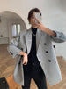 [EAM]  Women Woolen Double Breasted Blazer Notched Long Sleeve Loose Fit  Jacket Tide  Autumn Winter 2023 1DD7115