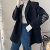 [EAM]  Women Woolen Double Breasted Blazer Notched Long Sleeve Loose Fit  Jacket Tide  Autumn Winter 2022 1DD7115