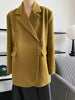 [EAM]  Women Yellow Beige Shaped Big Size Blazer Lapel Long Sleeve Loose Fit Jacket Tide Spring Autumn 2023 1DF0112