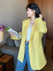 [EAM]  Women Yellow Brief Big Size Casual Blazer Lapel Long Sleeve Loose Fit Jacket Tide Spring Autumn 2023 1DE0153