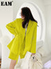 [EAM]  Women Yellow Ribbon Big Size Blazer Lapel Long Sleeve Loose Fit Jacket Tide Spring Autumn 2023 1DE8236