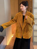 [EAM]  Women Yellow Velvet Big Size Casual Blazer Lapel Long Sleeve Loose Fit Jacket Tide Spring Autumn 2023 1DE4414