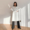 [EAM]  Women big size long double breasted White Blazer Notched Long Sleeve Loose Jacket Spring Autumn 2022 1DD5243