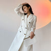 [EAM]  Women big size long double breasted White Blazer Notched Long Sleeve Loose Jacket Spring Autumn 2022 1DD5243