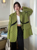 [EAM]  Women green plaid big size casual Blazer Lapel Long Sleeve Loose Fit Jacket Tide Spring Autumn 2023 1DE6805