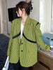 [EAM]  Women green plaid big size casual Blazer Lapel Long Sleeve Loose Fit Jacket Tide Spring Autumn 2023 1DE6805