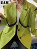 [EAM]  Women green plaid big size casual Blazer Lapel Long Sleeve Loose Fit Jacket Tide Spring Autumn 2023 1DE6805