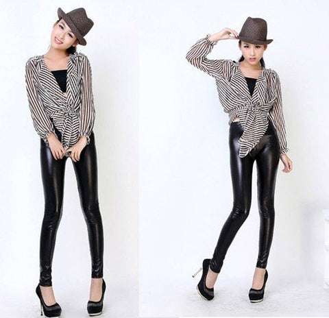 New High Waist Sexy Soild Black PU Leather Leggings Women Leggings skinny leggins