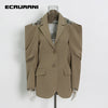ECRURANI Cut Out Elegant Jackets For Women Notched Long Sleeve Gathered Waist Casual Blazers Females Clothing 2023 Style