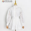 EDGLuLu 3 Piece Set Women Pearl Single-breasted Lace Top+solid  Camisole+high Waist Wide Leg Shorts Red White Black Set 0107