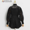 EDGLuLu 3 Piece Set Women Pearl Single-breasted Lace Top+solid  Camisole+high Waist Wide Leg Shorts Red White Black Set 0107