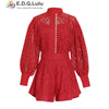 EDGLuLu 3 Piece Set Women Pearl Single-breasted Lace Top+solid  Camisole+high Waist Wide Leg Shorts Red White Black Set 0107