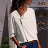 2022 Summer Autumn Women Button Irregular Blouse casual Skew Collar Blouses Shirt Elegant Long Sleeve Solid Blusa S-3XL