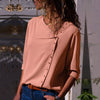 2022 Summer Autumn Women Button Irregular Blouse casual Skew Collar Blouses Shirt Elegant Long Sleeve Solid Blusa S-3XL