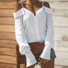 Sexy V Neck Button Blouse Off Shoulder Women Tops Autumn Long Sleeve Solid Streetwear Shirts Casual Backless Strap Blusa