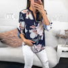 Sexy V neck floral print blouse women Summer Autumn Adjustable Half Sleeve Irregular Shirt Ladies casual blusas tops