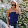 Sleeveless Off Shoulder Chiffon Blouse Women Slash Neck Backless Ruffles Loose Summer Tops Shirt Beachwear Blusa Female