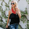 Sleeveless Off Shoulder Chiffon Blouse Women Slash Neck Backless Ruffles Loose Summer Tops Shirt Beachwear Blusa Female