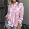 Summer Autumn Striped Women Tops Blouses Turn-down Collar Buttons Blouse Office Lady Shirts Long Sleeve Pocket blusas