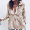 Summer Autumn Striped Women Tops Blouses Turn-down Collar Buttons Blouse Office Lady Shirts Long Sleeve Pocket blusas