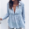 Summer Autumn Striped Women Tops Blouses Turn-down Collar Buttons Blouse Office Lady Shirts Long Sleeve Pocket blusas