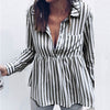 Summer Autumn Striped Women Tops Blouses Turn-down Collar Buttons Blouse Office Lady Shirts Long Sleeve Pocket blusas