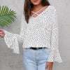 Women Sexy Deep V Neck Polka Dot blouse Tops 2022 Summer Flare long Sleeve Chiffon Shirt Autumn Elegant office Blusa