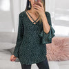 Women Sexy Deep V Neck Polka Dot blouse Tops 2022 Summer Flare long Sleeve Chiffon Shirt Autumn Elegant office Blusa