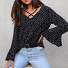 Women Sexy Deep V Neck Polka Dot blouse Tops 2022 Summer Flare long Sleeve Chiffon Shirt Autumn Elegant office Blusa
