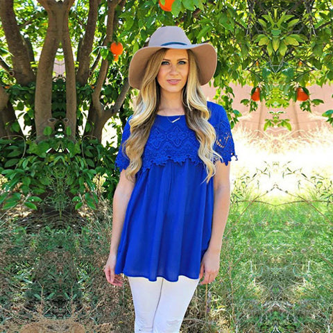 Women Summer Blouses solid color Lace Patchwork Tops Elegant Causal short sleeve Hollow out Shirt Blouse Blusas Work Top