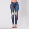 Embroidery Ripped Jeans For Women Casual Pencil Skinny Hole Slim Denim Pants Female Stretchy Trend Femme Trousers