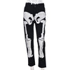 EOENKKY Skull Print Cyber Ghetto Baddie Clothes Denim Jeans Street Style Zip Up Mid Waist Women Pants Urban Style Vintage DF6169