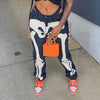 EOENKKY Skull Print Cyber Ghetto Baddie Clothes Denim Jeans Street Style Zip Up Mid Waist Women Pants Urban Style Vintage DF6169