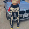 EOENKKY Skull Print Cyber Ghetto Baddie Clothes Denim Jeans Street Style Zip Up Mid Waist Women Pants Urban Style Vintage DF6169