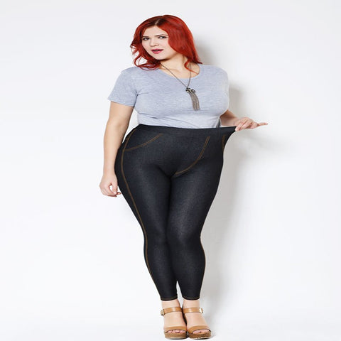 women faux jeans Pants Plus Size Xl-5xl High Elastic Sexy Skinny Thin Black Denim Hip Pencil Mid Waist Pocket Leggings