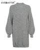 EVERAFTER Elegant sweater dresses for wome turtleneck long sleeve solid loose thicken basic autumn winter knitted dress