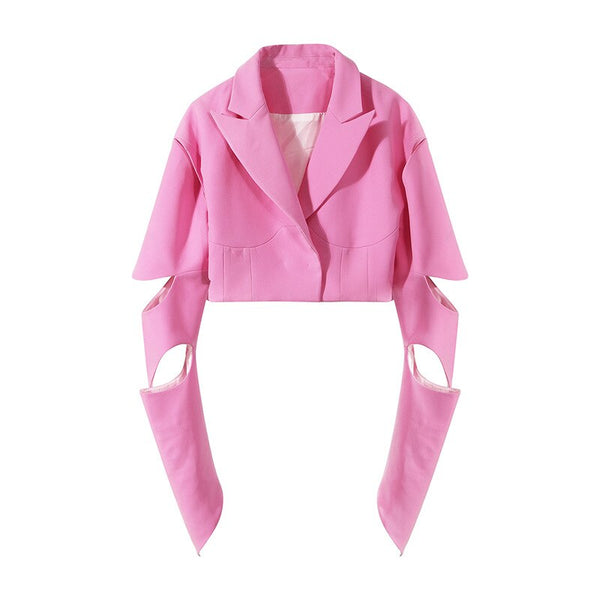 EVLOOKS Autumn Blazer Trend Chic Crop Bomber Jacket Elegant Female Short  Irregularly Divided Hollow Woman 2023 Collection