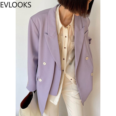 EVLOOKS Autumn Women 2023 Blazer Lucky Design Sense Diagonal Suit Jacket Female Spring Korean Style Casual